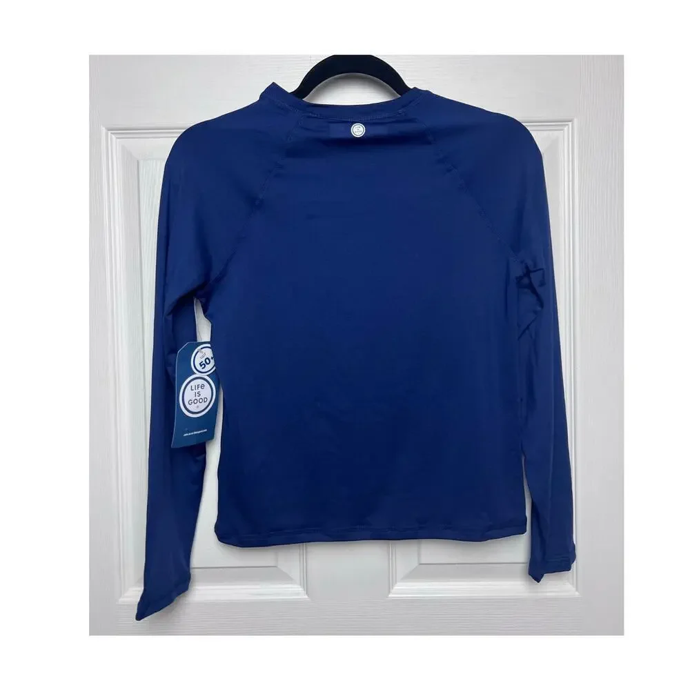 Life is Good Sun Shirt Kids Navy Long Sleeve Stretch UPF 50 Unisex Size XL